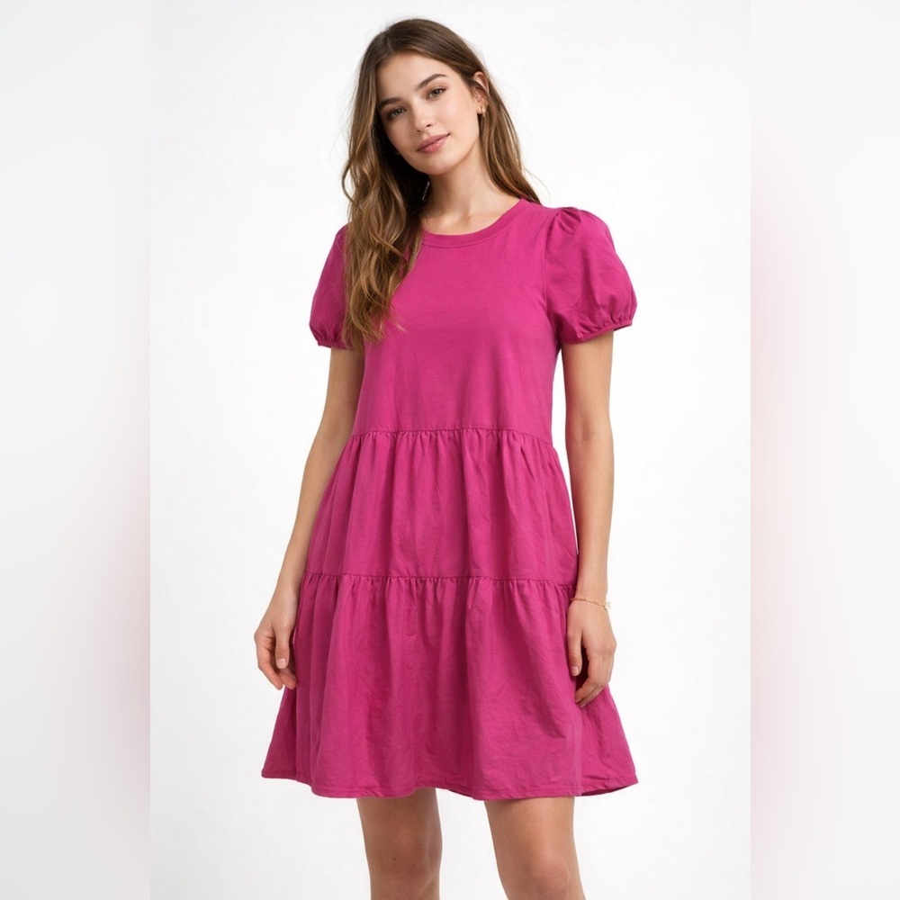 Zara Pink Ruffled Smocked Sundress with Puff Sleeves